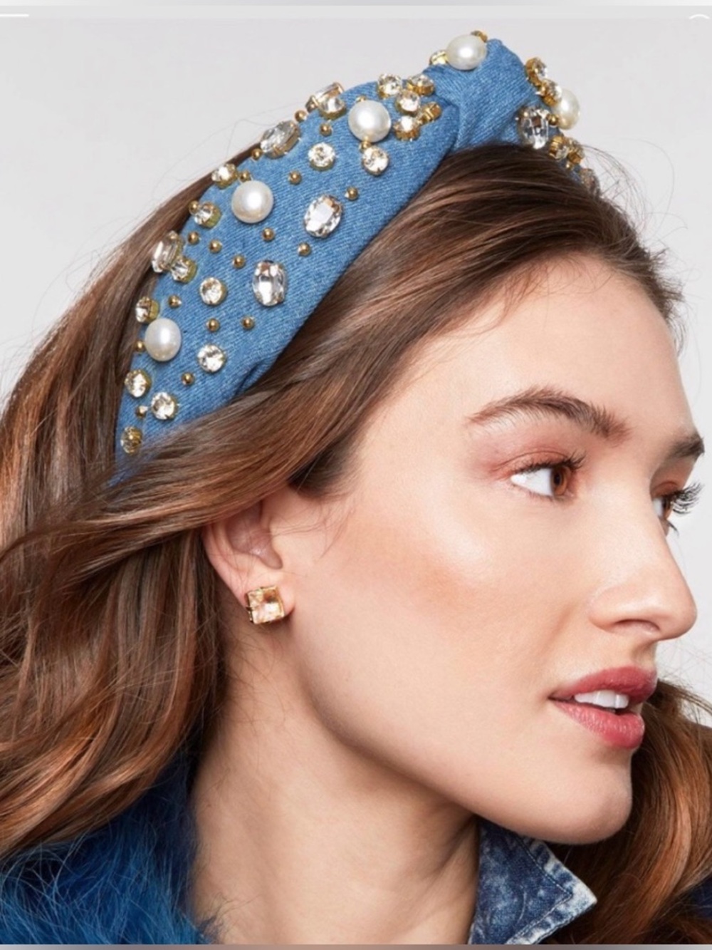Lele Sadoughi embelishef denim headband Spectacular and Rare country concert